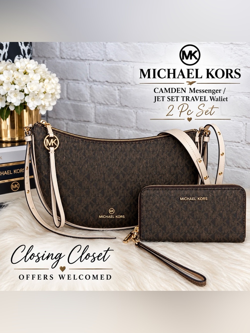 Michael Kors CAMDEN Messenger/JET SET TRAVEL Wallet 2pc Set